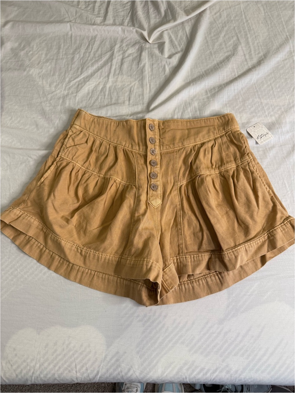 Women's Button-Front Tan Tiered Shorts